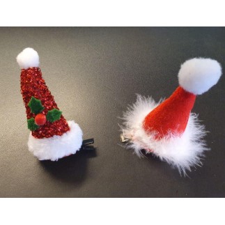 Hårklämma Jul Tomtemössa röd/glitter 2-pack 10 cm