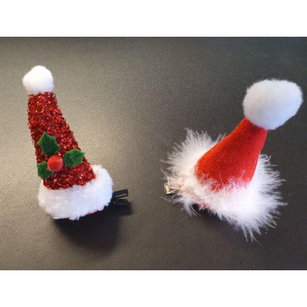 Hårklämma Jul Tomtemössa röd/glitter 2-pack 10 cm