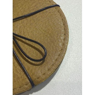 Glasunderlägg Runda grå/brun läderlook 4-pack