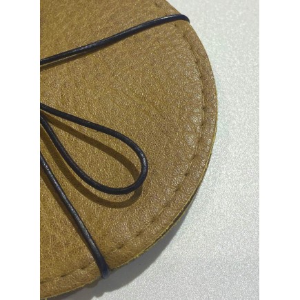 Glasunderlägg Runda grå/brun läderlook 4-pack