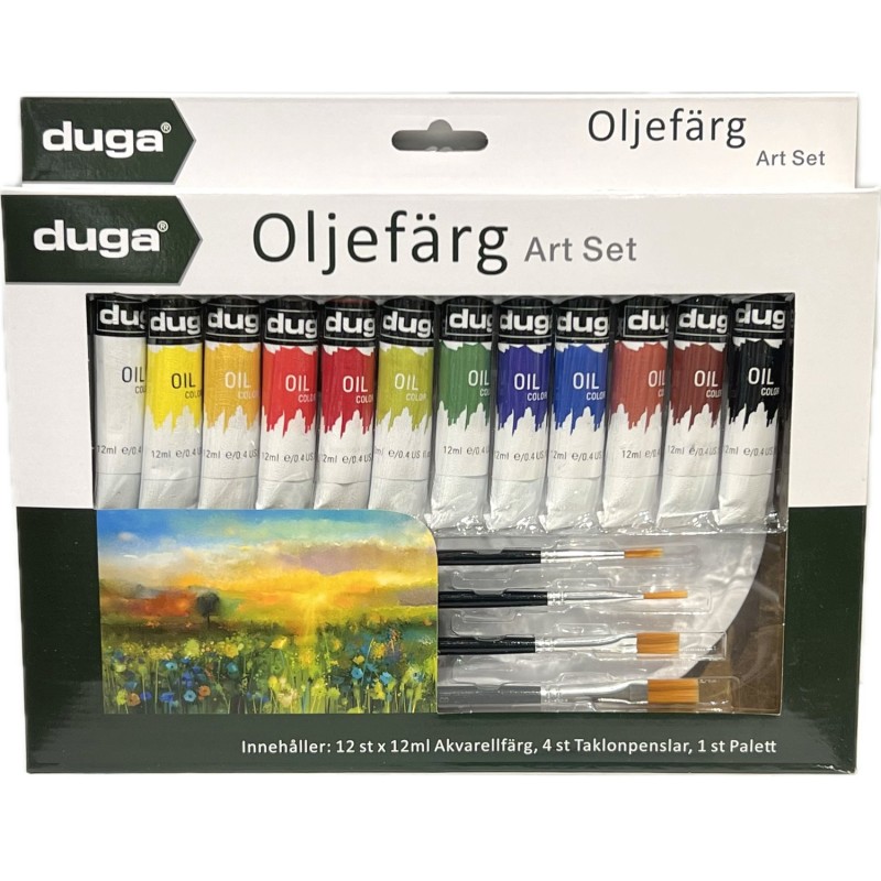 Målarset olja 12 färger, 4 penslar Målarset olja 12 färger, 4 penslar
