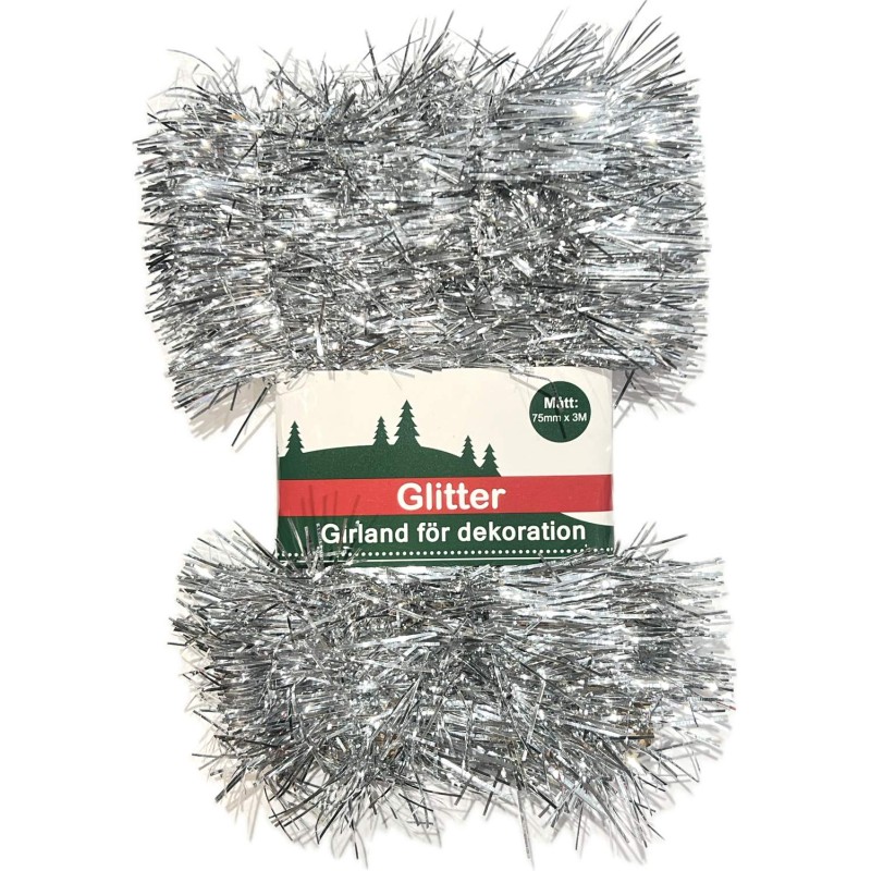 Glitter Girlang Silver Flamsäker 75 mmx3 meter Glitter Girlang Silver Flamsäker 75 mmx3 meter