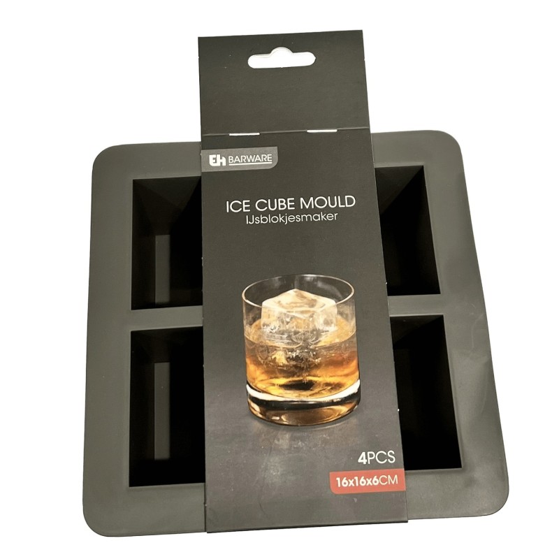 Iskub Stor 4-fack Grå fyrkant 16x16x6 cm