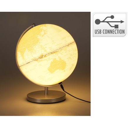 Jordglob med belysning 31 cm Vit