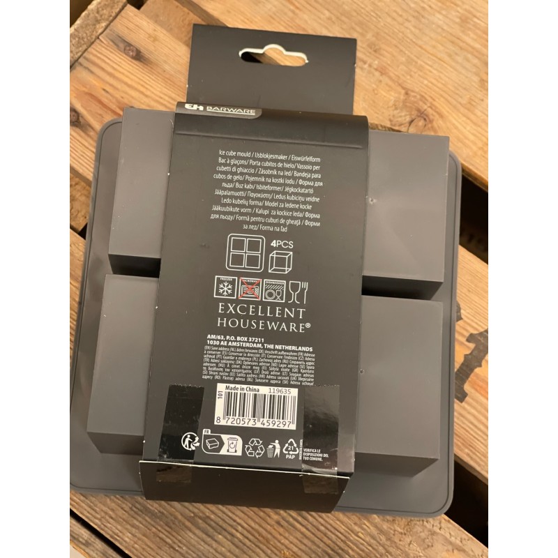 Iskub Stor 4-fack Grå fyrkant 16x16x6 cm